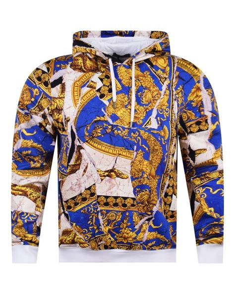 versace cornici barocco blue gold hoodie|Barocco Paneled Hoodie .